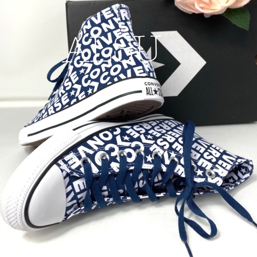 Converse Ctas Logo Navy Canvas High Top Men’s - Picture 2 of 8